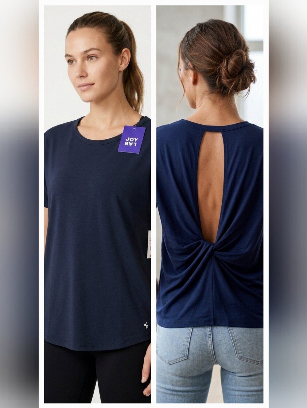 JoyLab Women’s Twist Back Open Keyhole Active Tee Navy Blue Size M NWT Target